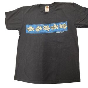 Fruit of the Loom vintage Black T Shirt Hawaiian Sea Turtles Honu Kauai Size M‎